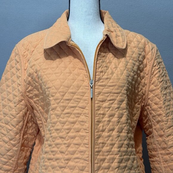Weatherproof Quilted Jacket Womens Sz L Peach Orange Full Zip Lined Striped Cuff - Picture 5 of 10